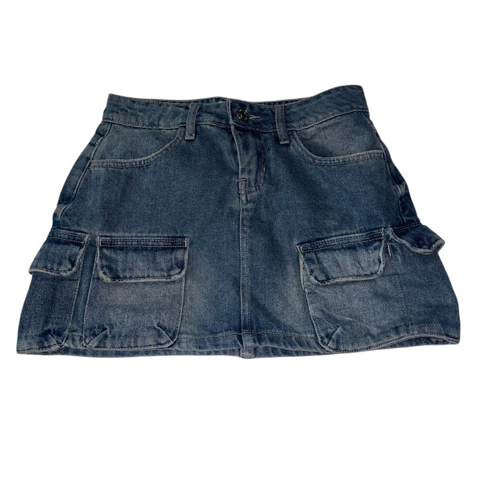denim mini cargo skirt